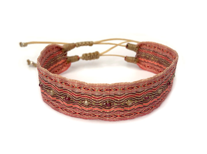 Brazalete De Telar Ancho Con Piedras Naturales